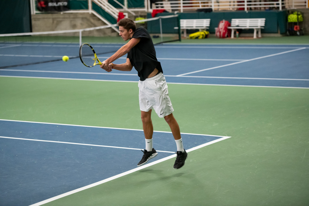 The Iowa men's tennis team competes against Cornell in The Rise Tennis Center in Ithaca, NY on Sunday, Feb. 24, 2019.