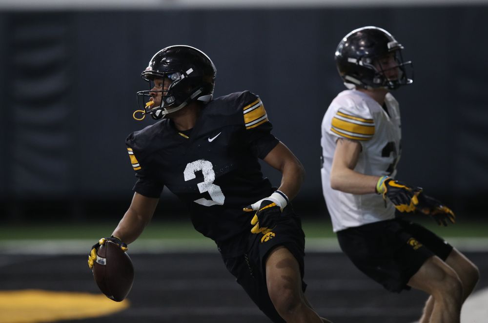 Iowa Hawkeyes wide receiver Tyrone Tracy Jr. (3) during preparation for the 2019 Outback Bowl Monday, December 17, 2018 at the Hansen Football Performance Center. (Brian Ray/hawkeyesports.com)