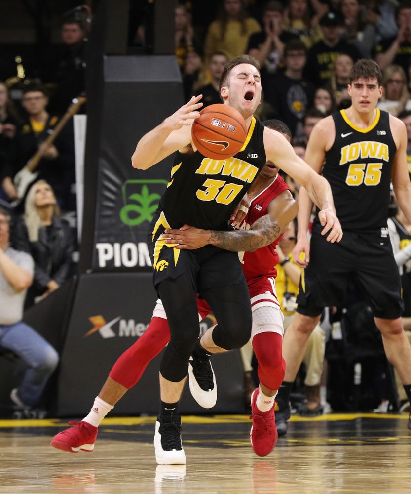 Iowa Hawkeyes guard Connor McCaffery (30) against the Indiana Hoosiers Friday, February 22, 2019 at Carver-Hawkeye Arena. (Brian Ray/hawkeyesports.com)