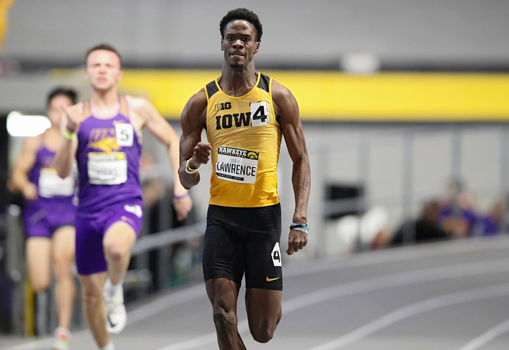 Iowa’s Wayne Lawrence Jr. runs the men’s 200 meter dash event during the Hawkeye Invitational at the Recreation Building in Iowa City on Saturday, January 11, 2020. (Stephen Mally/hawkeyesports.com)