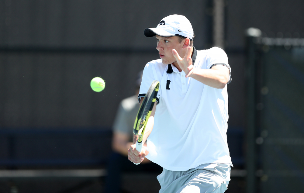 IowaÕs Joe Tyler and Nikita Snezhko play a doubles match against the Michigan Wolverines Sunday, April 21, 2019 at the Hawkeye Tennis and Recreation Complex. (Brian Ray/hawkeyesports.com)