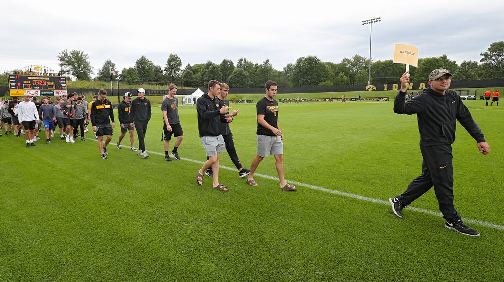 Student-athletes walk in the Parade of Champions during the Student-Athlete Kickoff at the Iowa Soccer Complex in Iowa City on Sunday, Aug 25, 2019. (Stephen Mally/hawkeyesports.com)
