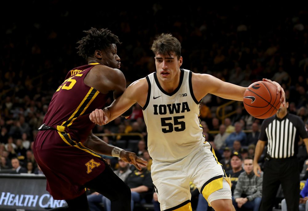 Iowa Hawkeyes forward Luka Garza (55) against the Minnesota Golden Gophers Monday, December 9, 2019 at Carver-Hawkeye Arena. (Brian Ray/hawkeyesports.com)
