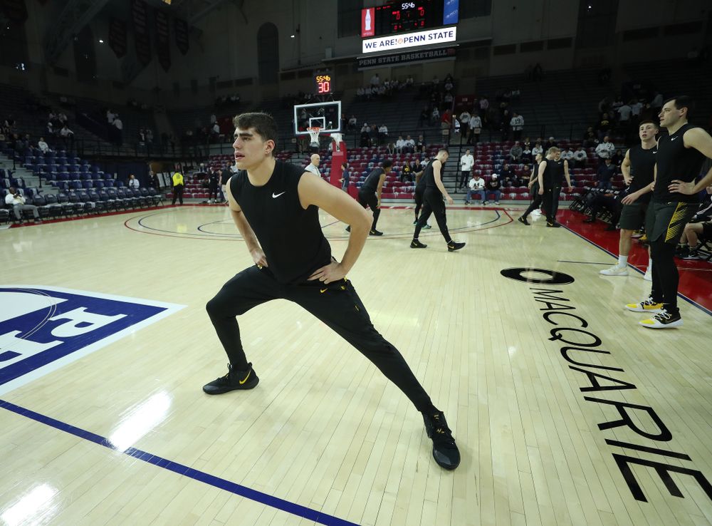 Iowa Hawkeyes forward Luka Garza (55) against Penn State Saturday, January 4, 2020 at the Palestra in Philadelphia. (Brian Ray/hawkeyesports.com)