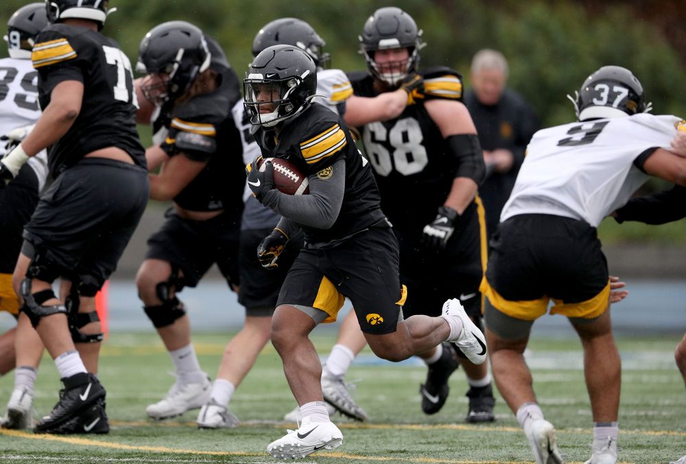 Iowa Hawkeyes running back Mekhi Sargent (10) during practice Monday, December 23, 2019 at Mesa College in San Diego. (Brian Ray/hawkeyesports.com)