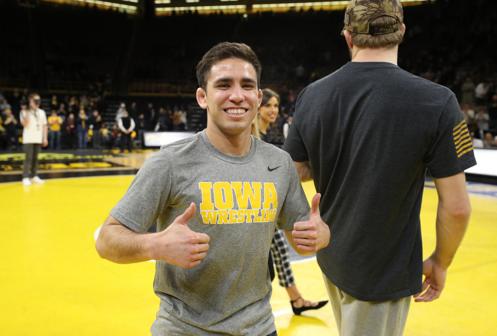 Iowa senior Perez Perez during senior night following their meet against the Indiana Hoosiers Friday, February 15, 2019 at Carver-Hawkeye Arena. (Brian Ray/hawkeyesports.com)