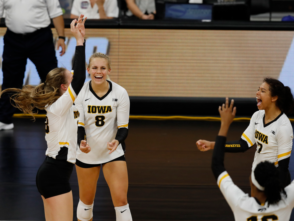 Iowa Hawkeyes right side hitter Reghan Coyle (8) against Eastern Illinois Sunday, September 9, 2018 at Carver-Hawkeye Arena. (Brian Ray/hawkeyesports.com)
