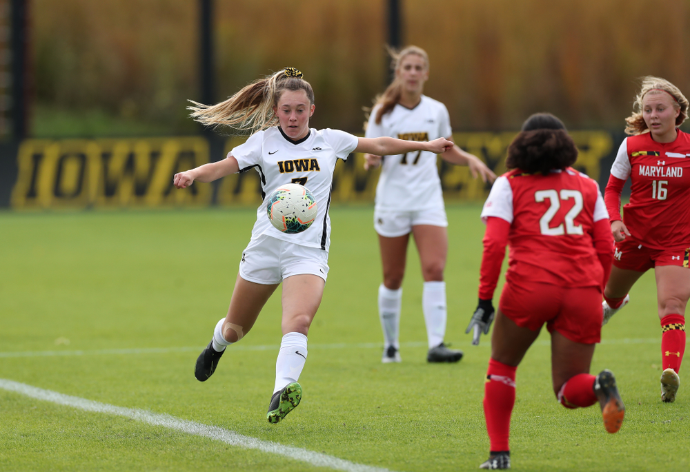 Iowa Hawkeyes forward Skylar Alward (7) against the Maryland Terrapins Sunday, October 13, 2019 on senior day. (Brian Ray/hawkeyesports.com)