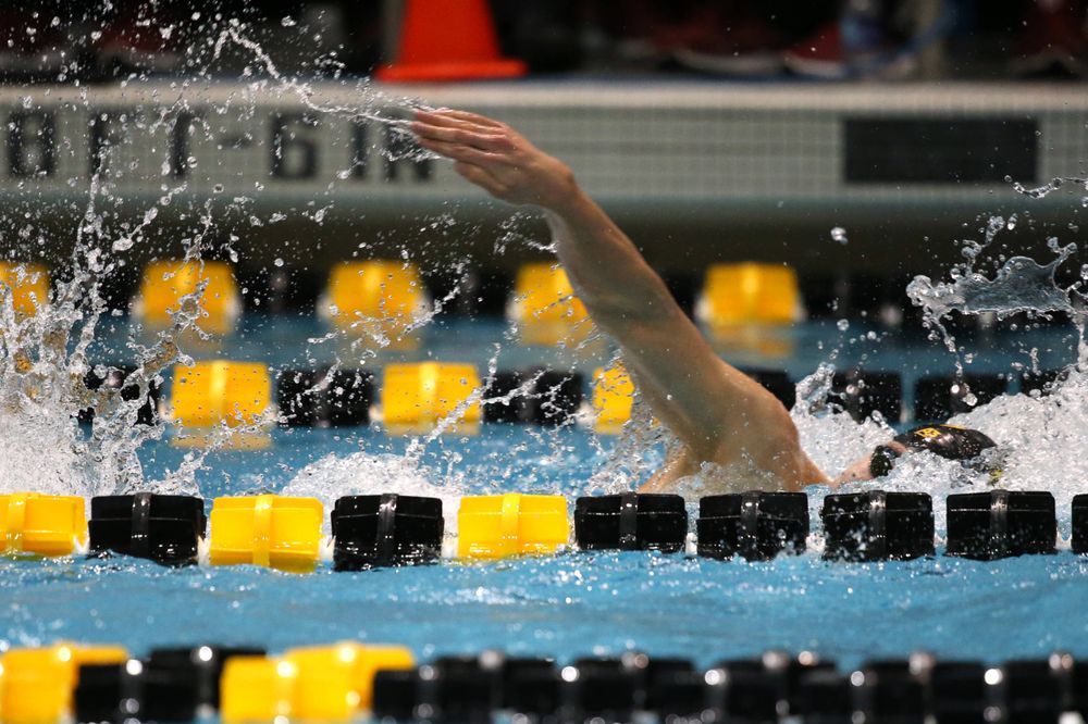 The Iowa A team competes in the 800-yard freestyle relay at the 2019 Big Ten Swimming and Diving meet Wednesday, February 27, 2019 at the Campus Wellness and Recreation Center. (Lily Smith/hawkeyesports.com)