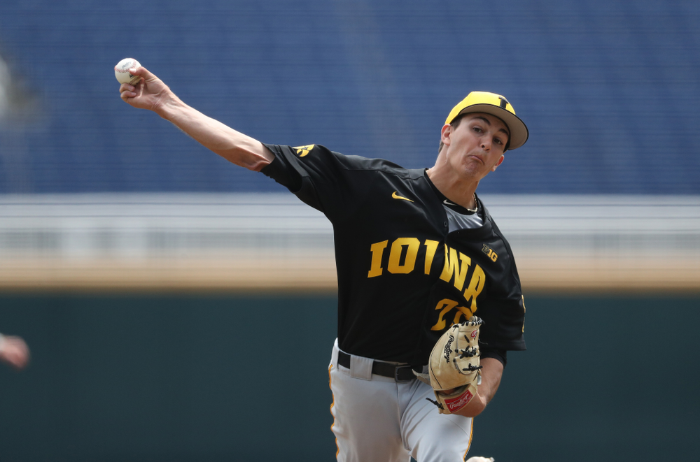 Iowa Hawkeyes Jason Foster (27) against the Nebraska Cornhuskers in the first round of the Big Ten Baseball Tournament Friday, May 24, 2019 at TD Ameritrade Park in Omaha, Neb. (Brian Ray/hawkeyesports.com)