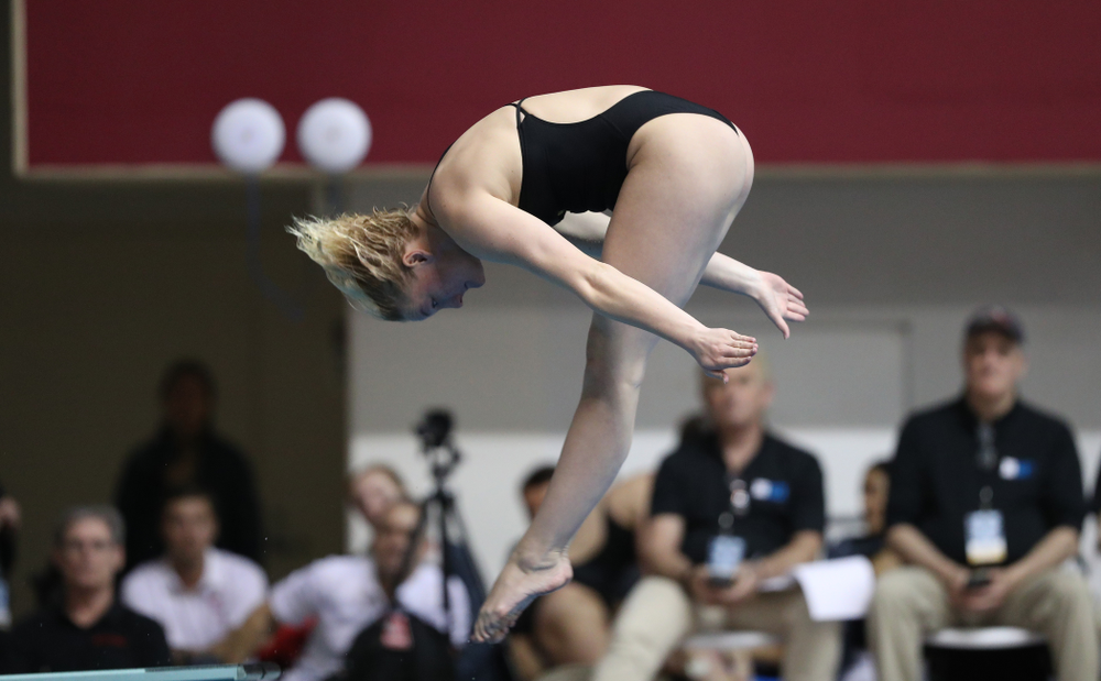 Iowa's Thelma Strandberg competes on the 1-meter springboard during the 2019 Women's Big Ten Swimming and Diving meet Thursday, February 21, 2019 in Bloomington, Indiana. (Brian Ray/hawkeyesports.com)