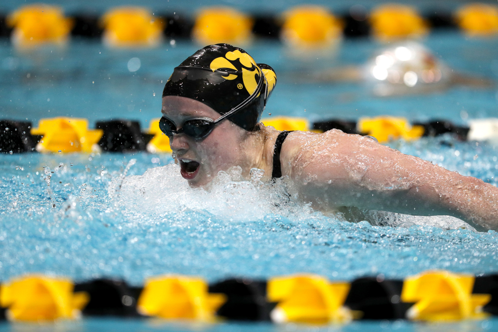 Iowa's Kelsey Drake swims the 200-yard butterfly against the Iowa State Cyclones in the Iowa Corn Cy-Hawk Series Friday, December 7, 2018 at at the Campus Recreation and Wellness Center. (Brian Ray/hawkeyesports.com)