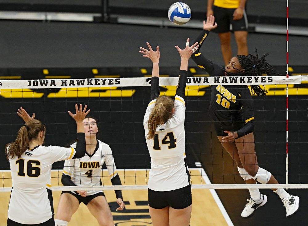 Iowa’s Griere Hughes (10) during the first set of the Black and Gold scrimmage at Carver-Hawkeye Arena in Iowa City on Saturday, Aug 24, 2019. (Stephen Mally/hawkeyesports.com)