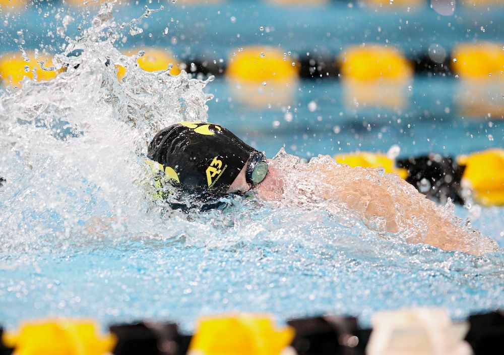Iowa’s Hannah Burvill swims the freestyle section in the women’s 400 yard medley relay event during their meet at the Campus Recreation and Wellness Center in Iowa City on Friday, February 7, 2020. (Stephen Mally/hawkeyesports.com)