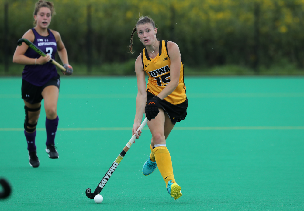 Iowa Hawkeyes Esme Gibson (15) during an exhibition game against Northwestern Saturday, August 24, 2019 at Grant Field. (Brian Ray/hawkeyesports.com)