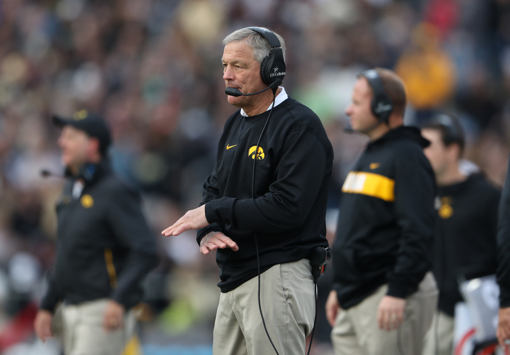Iowa Hawkeyes head coach Kirk Ferentz against the Purdue Boilermakers Saturday, November 3, 2018 Ross Ade Stadium in West Lafayette, Ind. (Brian Ray/hawkeyesports.com)