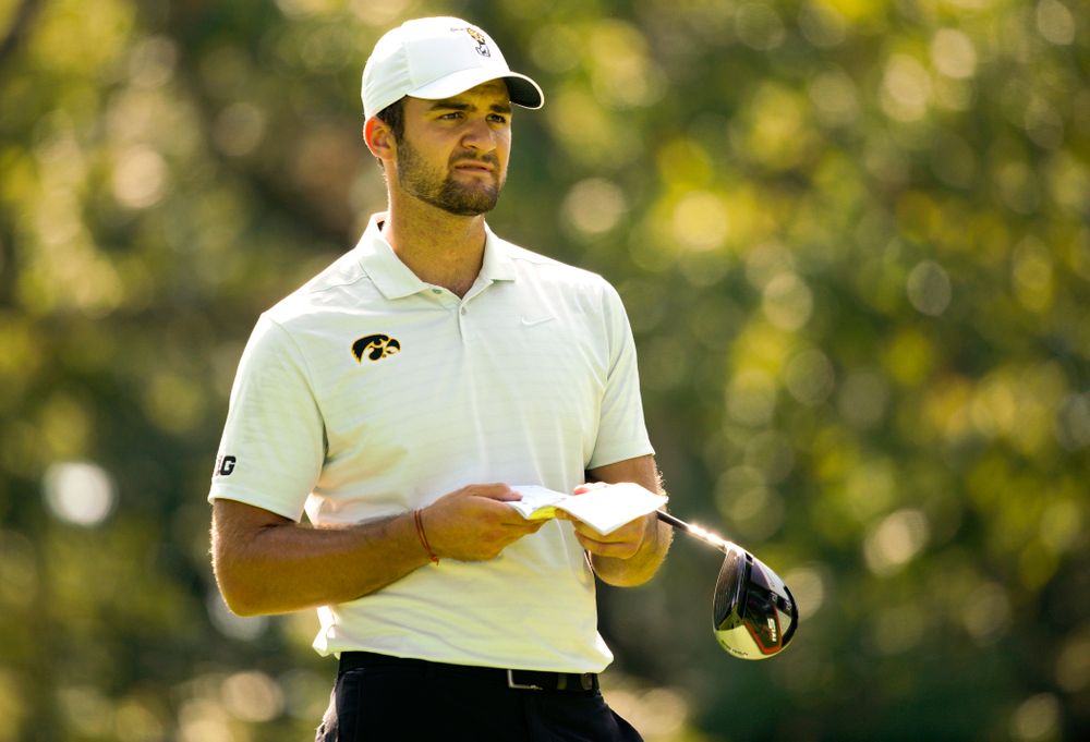 Iowa’s Gonzalo Leal prepares to tee off during the second day of the Golfweek Conference Challenge at the Cedar Rapids Country Club in Cedar Rapids on Monday, Sep 16, 2019. (Stephen Mally/hawkeyesports.com)