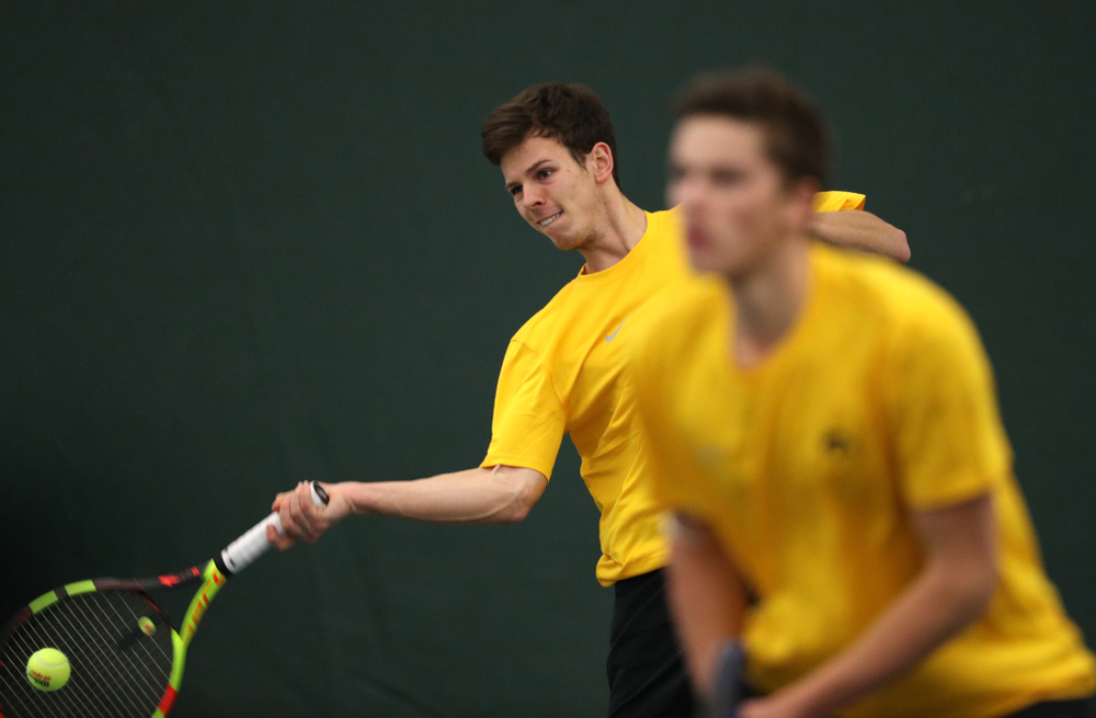Piotr Smietana against the Butler Bulldogs Sunday, January 27, 2019 at the Hawkeye Tennis and Recreation Complex. (Brian Ray/hawkeyesports.com)