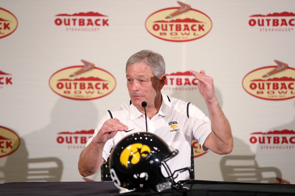 Iowa Hawkeyes head coach Kirk Ferentz answers questions during the Outback Bowl coach's press conference Saturday, December 29, 2018 in Tampa, FL. (Brian Ray/hawkeyesports.com)