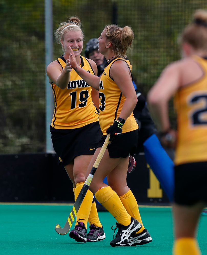 Iowa Hawkeyes Leah Zellner (13) and Ryley Miller (19) against Ball State Sunday, September 2, 2018 at Grant Field. (Brian Ray/hawkeyesports.com)