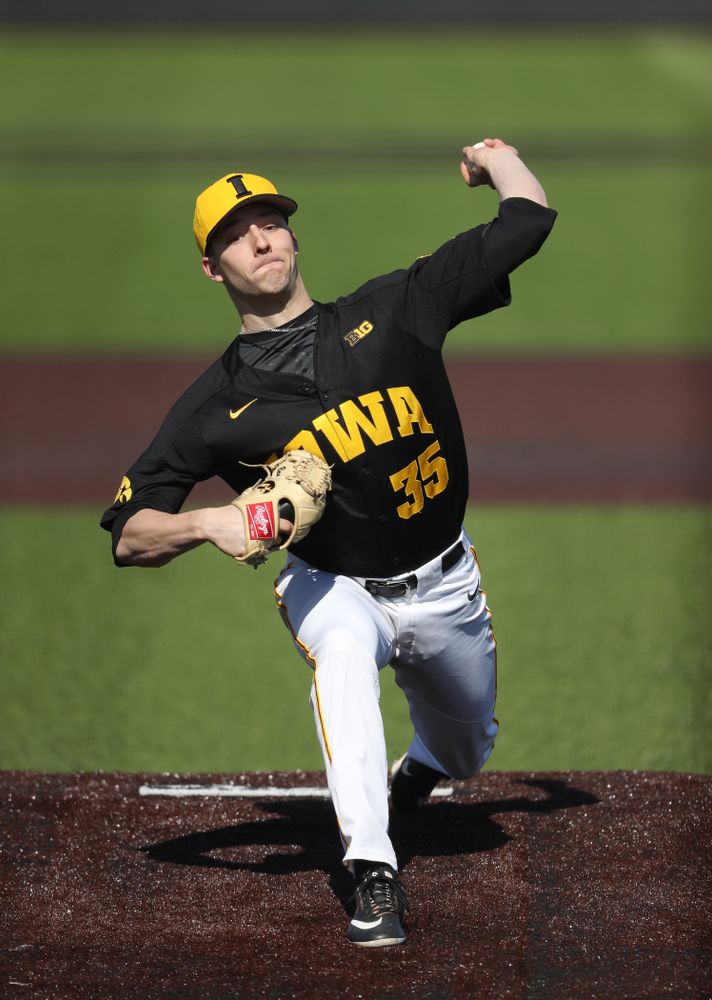 Iowa Hawkeyes Cam Baumann (35) against California State Northridge Sunday, March 17, 2019 at Duane Banks Field. (Brian Ray/hawkeyesports.com)