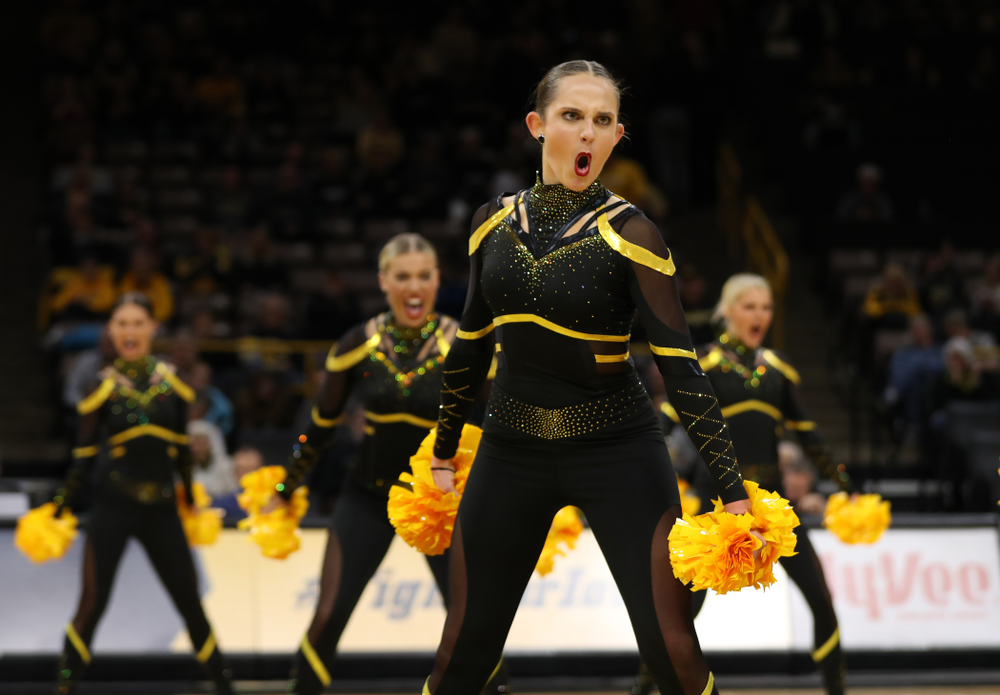 The Iowa Dance Team performs at halftime of the Iowa Hawkeyes game against the Nebraska Cornhuskers Thursday, January 3, 2019 at Carver-Hawkeye Arena. (Brian Ray/hawkeyesports.com)