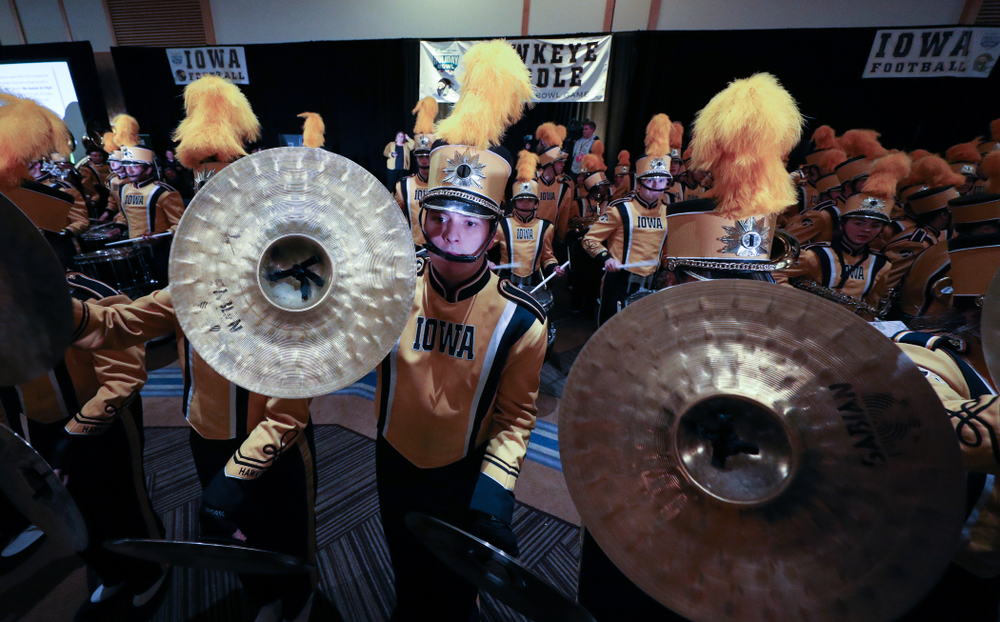 The Hawkeye Marching Band and the Iowa Spirit Squads perform during the Holiday Bowl Hawkeye Huddle Thursday, December 26, 2019 at the Hilton in downtown San Diego. (Brian Ray/hawkeyesports.com)