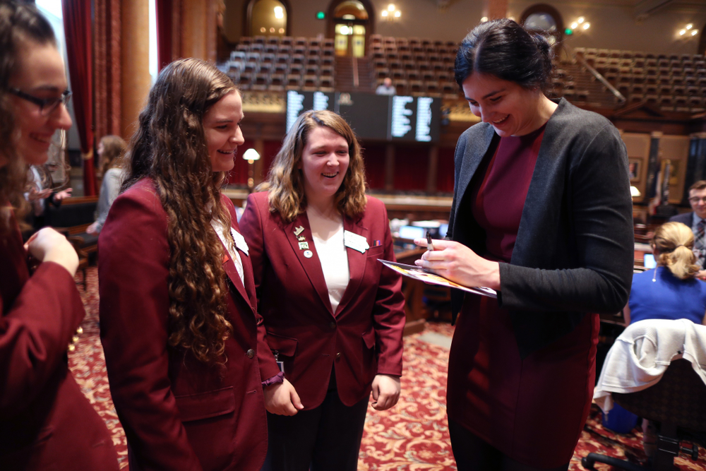 Iowa WomenÕs BasketballÕs Megan Gustafson is recognized with a resolution by the house and the senate at the Iowa State Capitol Wednesday, April 24, 2019 in Des Moines. (Brian Ray/hawkeyesports.com)