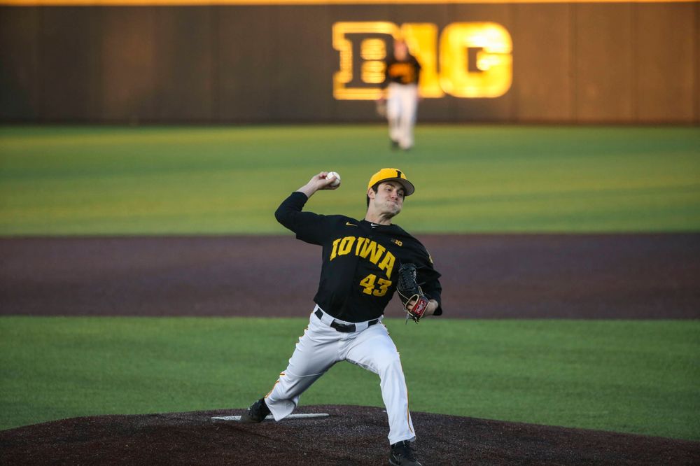 Iowa pitcher Grant Leonard at the game vs. Bradley on Tuesday, March 26, 2019 at (place). (Lily Smith/hawkeyesports.com)