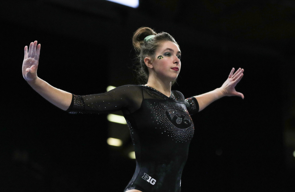 Iowa’s Bridget Killian competes on the beam against Michigan Friday, February 14, 2020 at Carver-Hawkeye Arena. (Brian Ray/hawkeyesports.com)