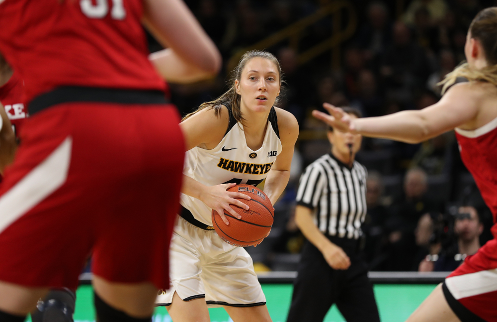 Iowa Hawkeyes forward Amanda Ollinger (43) against the Nebraska Cornhuskers Thursday, January 3, 2019 at Carver-Hawkeye Arena. (Brian Ray/hawkeyesports.com)