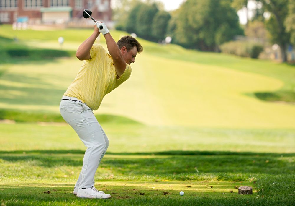 Iowa’s Alex Schaake tees off during the third day of the Golfweek Conference Challenge at the Cedar Rapids Country Club in Cedar Rapids on Tuesday, Sep 17, 2019. (Stephen Mally/hawkeyesports.com)