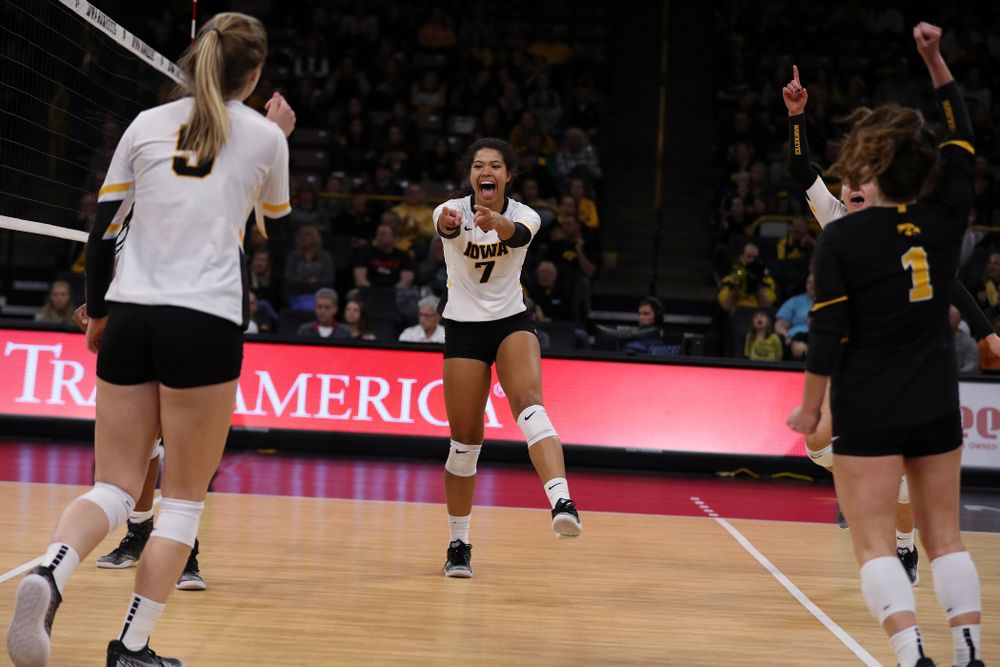 Iowa Hawkeyes setter Gabrielle Orr (7) against the Ohio State Buckeyes Saturday, November 24, 2018 at Carver-Hawkeye Arena. (Brian Ray/hawkeyesports.com)