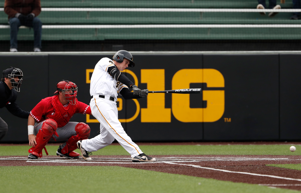 Iowa Hawkeyes outfielder Robert Neustrom (44) during a double header against the Indiana Hoosiers Friday, March 23, 2018 at Duane Banks Field. (Brian Ray/hawkeyesports.com)