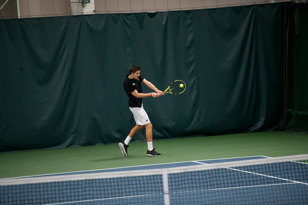 The Iowa men's tennis team competes against Cornell in The Rise Tennis Center in Ithaca, NY on Sunday, Feb. 24, 2019.