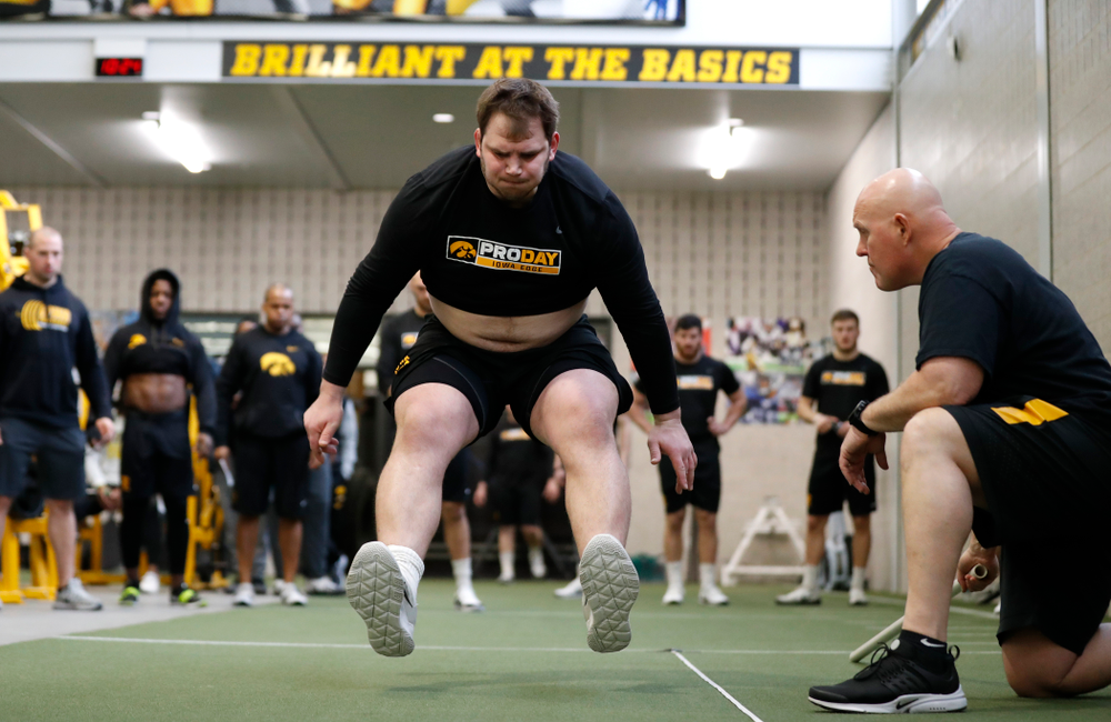 Iowa Hawkeyes defensive lineman Nathan Bazata (99) during the team's annual pro day Monday, March 26, 2018 at the Hansen Football Performance Center. (Brian Ray/hawkeyesports.com)