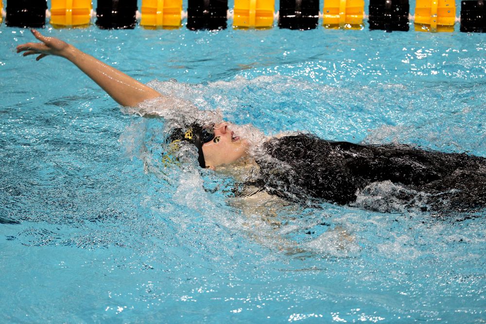 Iowa's Hanna Burvill swims the 200-yard backstroke against the Iowa State Cyclones in the Iowa Corn Cy-Hawk Series Friday, December 7, 2018 at at the Campus Recreation and Wellness Center. (Brian Ray/hawkeyesports.com)