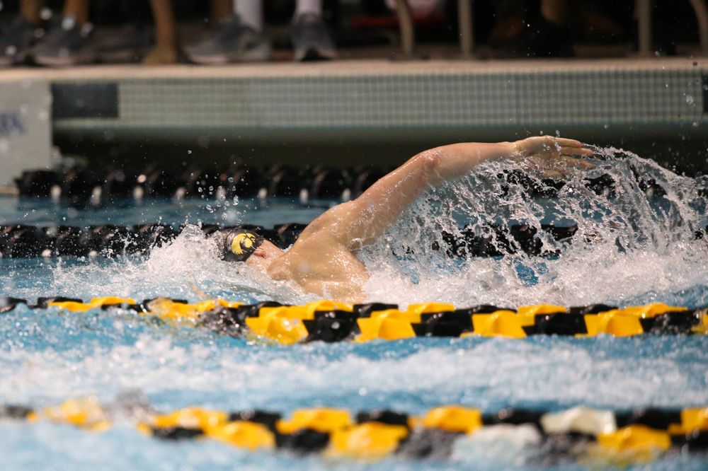 The Iowa A team competes in the 800-yard freestyle relay at the 2019 Big Ten Swimming and Diving meet Wednesday, February 27, 2019 at the Campus Wellness and Recreation Center. (Lily Smith/hawkeyesports.com)
