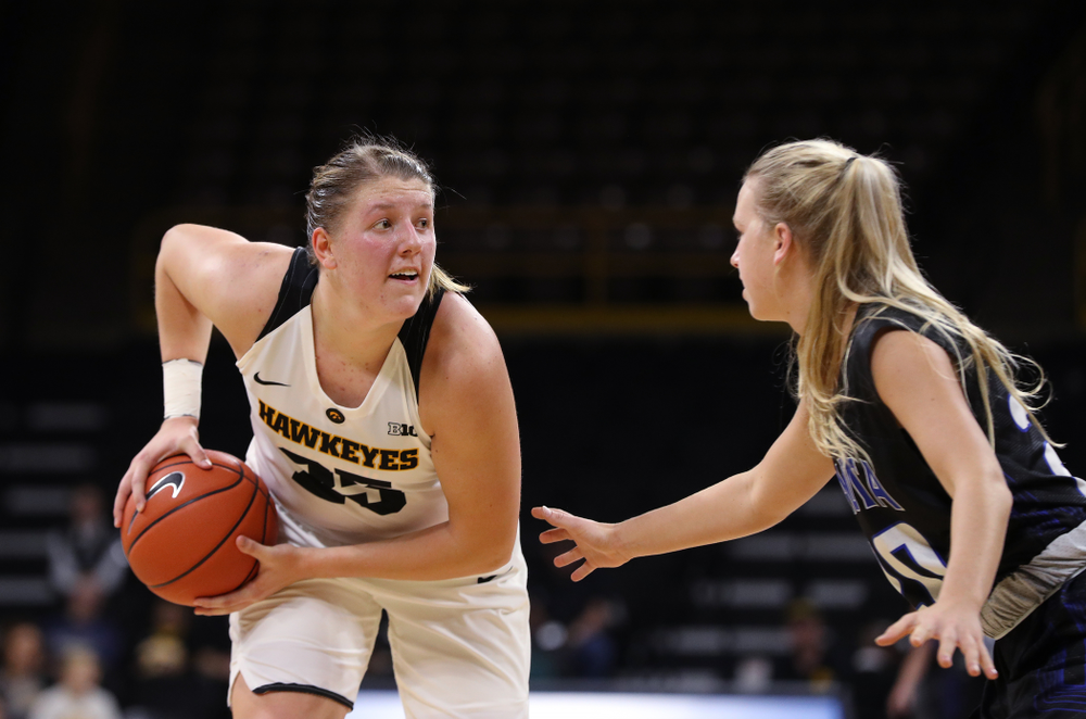 Iowa Hawkeyes forward/center Monika Czinano (25) against Dakota Wesleyan University Tuesday, November 6, 2018 at Carver-Hawkeye Arena. (Brian Ray/hawkeyesports.com)