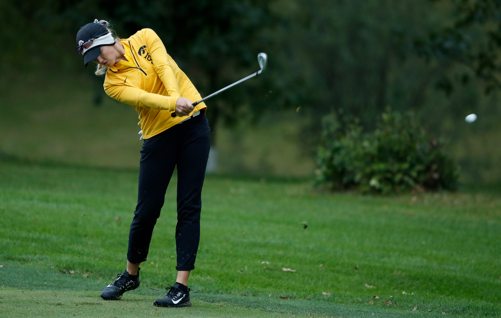 Iowa's Shawn Rennegarbe hits an approach shot during the Diane Thomason Invitational at Finkbine Golf Course on September 29, 2018. (Tork Mason/hawkeyesports.com)