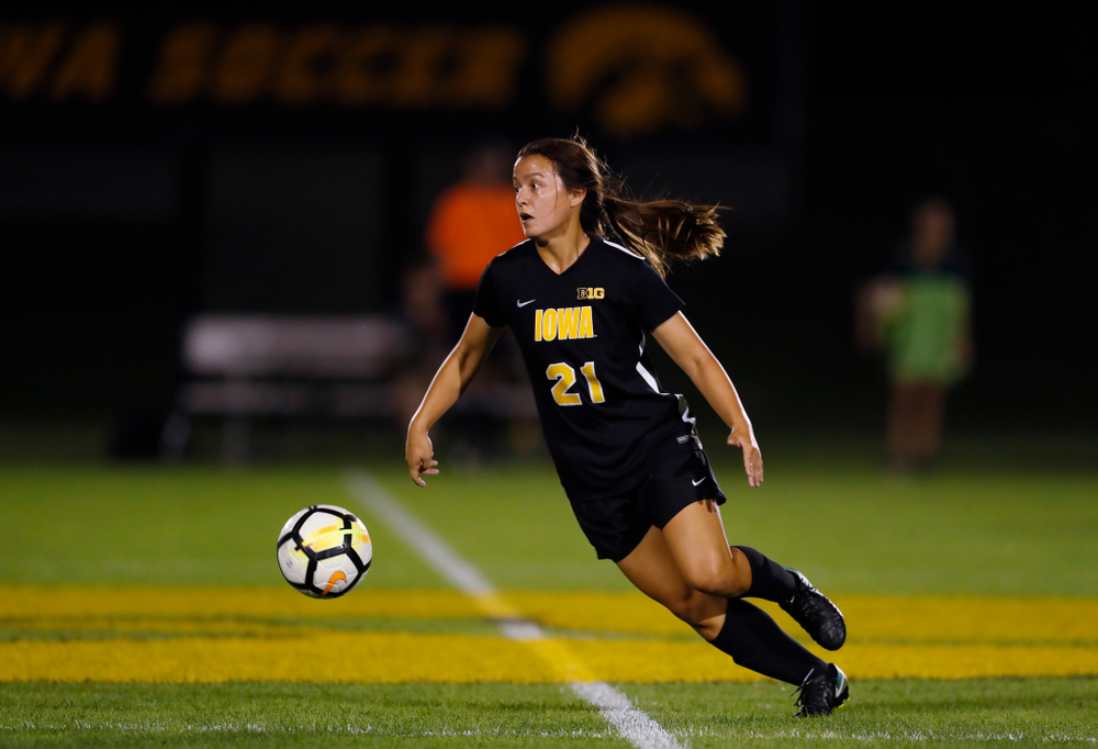 Iowa Hawkeyes Emma Tokuyama (21) against the Purdue Boilermakers Thursday, September 20, 2018 at the Iowa Soccer Complex. (Brian Ray/hawkeyesports.com)