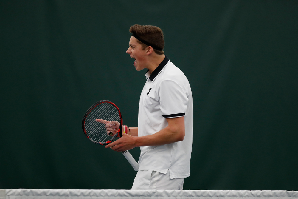 Jake Jacoby and Joe Tyler play a doubles match against Purdue Sunday, April 15, 2018 at the Hawkeye Tennis and Recreation Center. (Brian Ray/hawkeyesports.com)