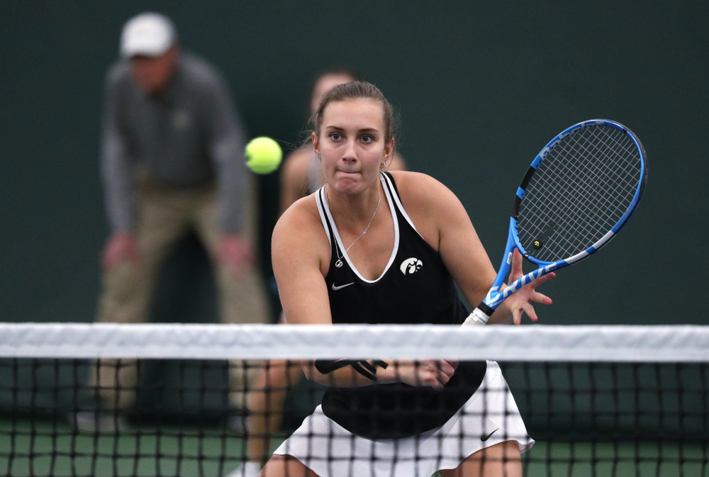 Iowa's Ashleigh Jacobs during a doubles match against North Texas Sunday, January 20, 2019 at the Hawkeye Tennis and Recreation Center. (Brian Ray/hawkeyesports.com)