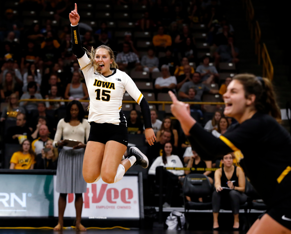 Iowa Hawkeyes defensive specialist Maddie Slagle (15) against Eastern Illinois Sunday, September 9, 2018 at Carver-Hawkeye Arena. (Brian Ray/hawkeyesports.com)