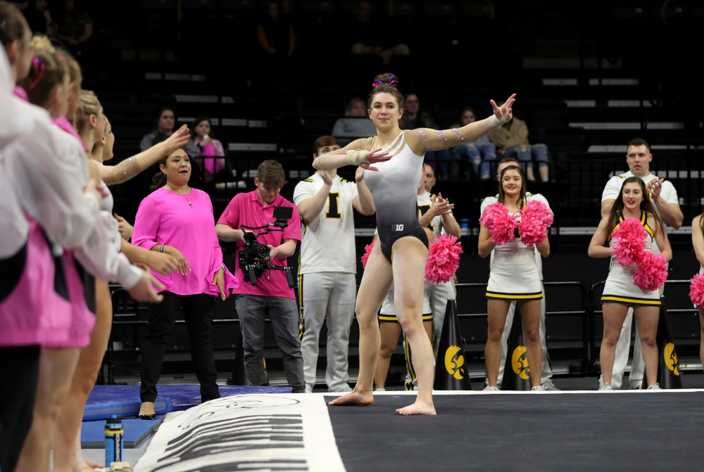 IowaÕs Bridget Killian competes on the floor against Ball State and Air Force Saturday, January 11, 2020 at Carver-Hawkeye Arena. (Brian Ray/hawkeyesports.com)