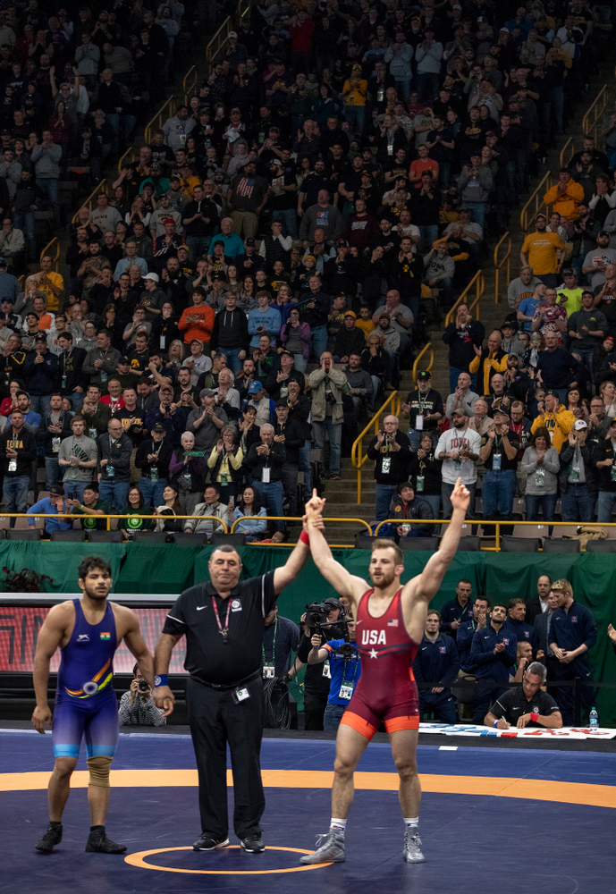 David Taylor during the United World Wrestling Freestyle World Cup Saturday, April 7, 2018 at Carver-Hawkeye Arena. (Brian Ray/hawkeyesports.com)