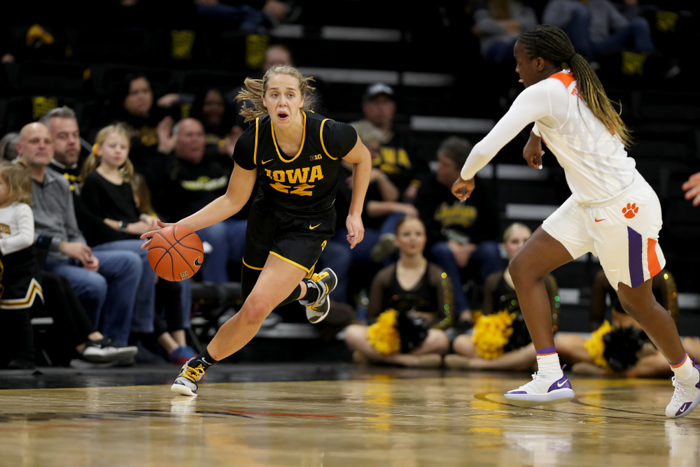 Iowa Hawkeyes guard Kathleen Doyle (22) against Clemson Wednesday, December 4, 2019 at Carver-Hawkeye Arena. (Brian Ray/hawkeyesports.com)