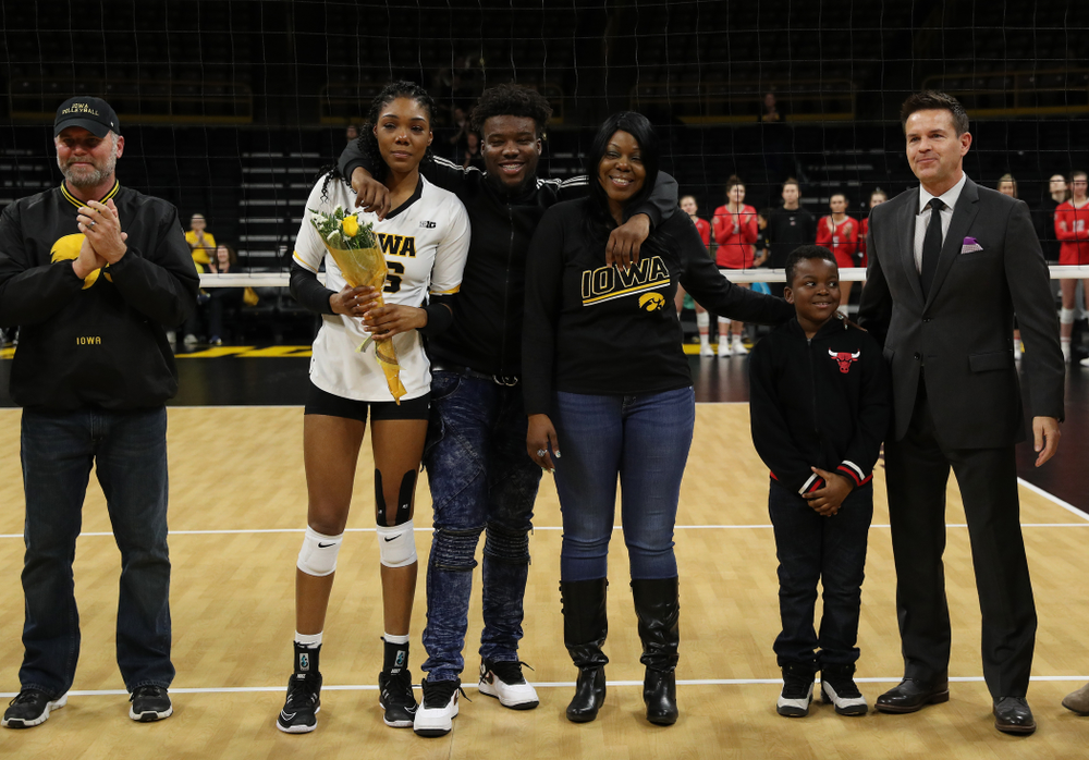 Iowa Hawkeyes outside hitter Taylor Louis (16) during senior day activities before their game against the Ohio State Buckeyes Saturday, November 24, 2018 at Carver-Hawkeye Arena. (Brian Ray/hawkeyesports.com)