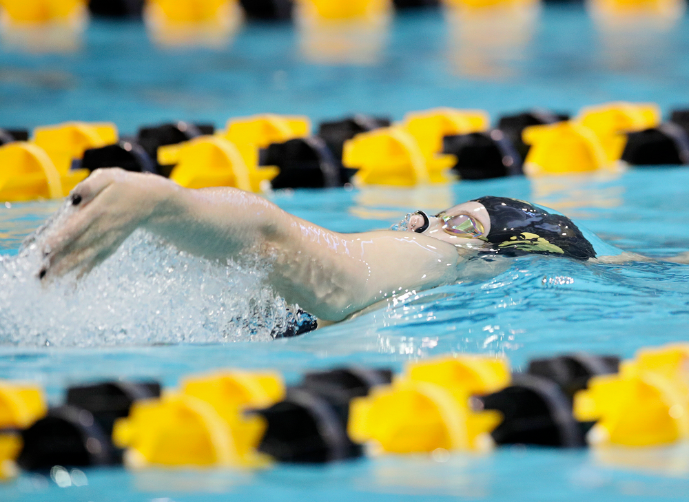 Iowa’s Zoe Pawloski swims in the women’s 200 yard backstroke preliminary event during the 2020 Women’s Big Ten Swimming and Diving Championships at the Campus Recreation and Wellness Center in Iowa City on Saturday, February 22, 2020. (Stephen Mally/hawkeyesports.com)