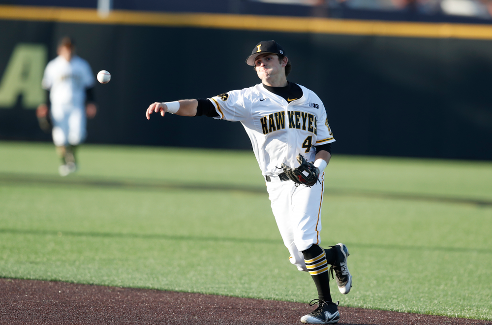 Iowa Hawkeyes infielder Mitchell Boe (4) against Northern Illinois Tuesday, April 17, 2018 at Duane Banks Field. (Brian Ray/hawkeyesports.com)